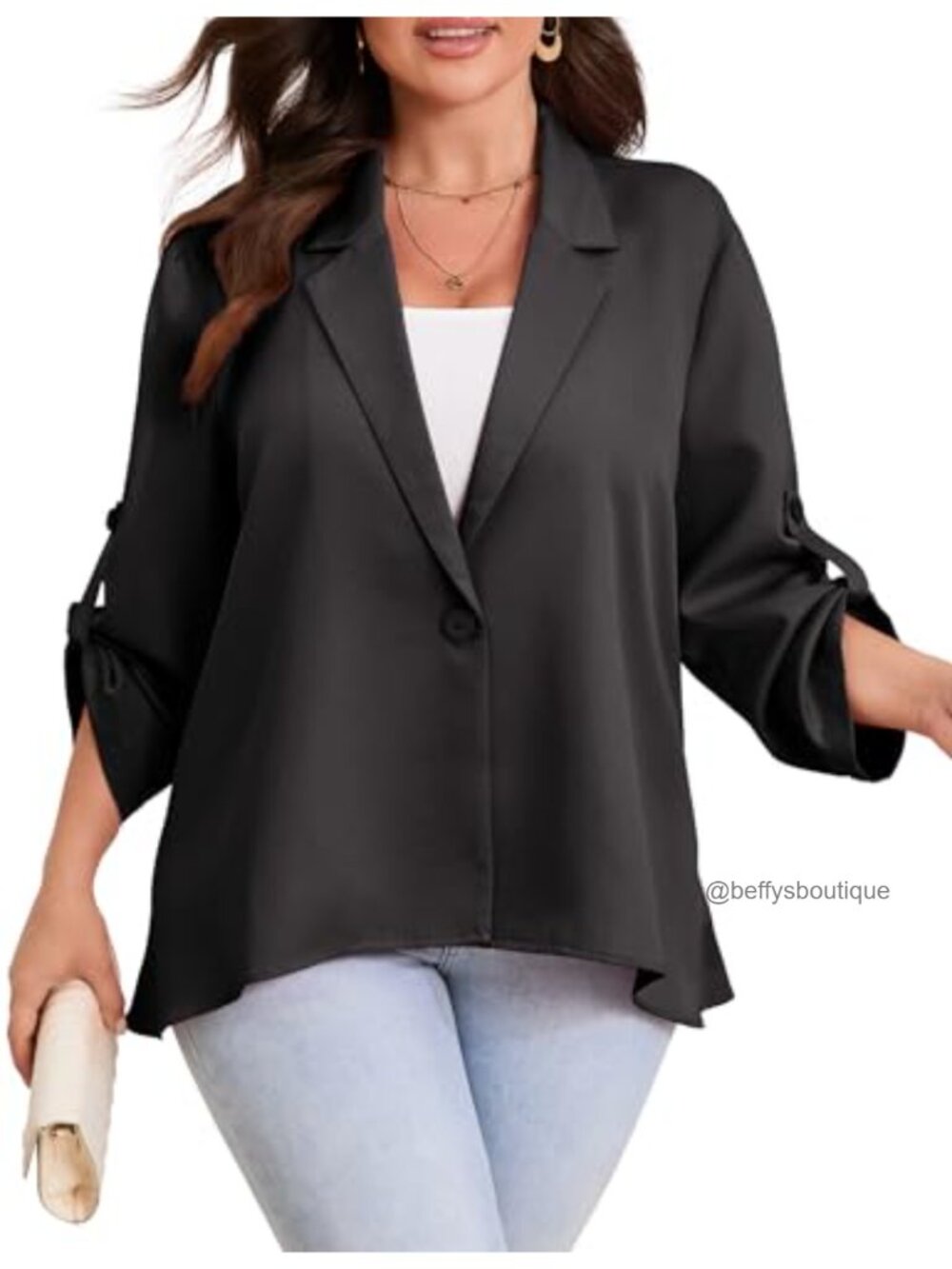Womens Plus Size Open Front Lightweight Blazer Long Sleeve Notch Lapel